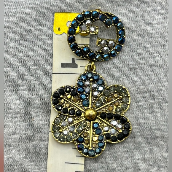 New Multicolored Rhinestone Stud Dangle Earrings - Picture 5 of 8